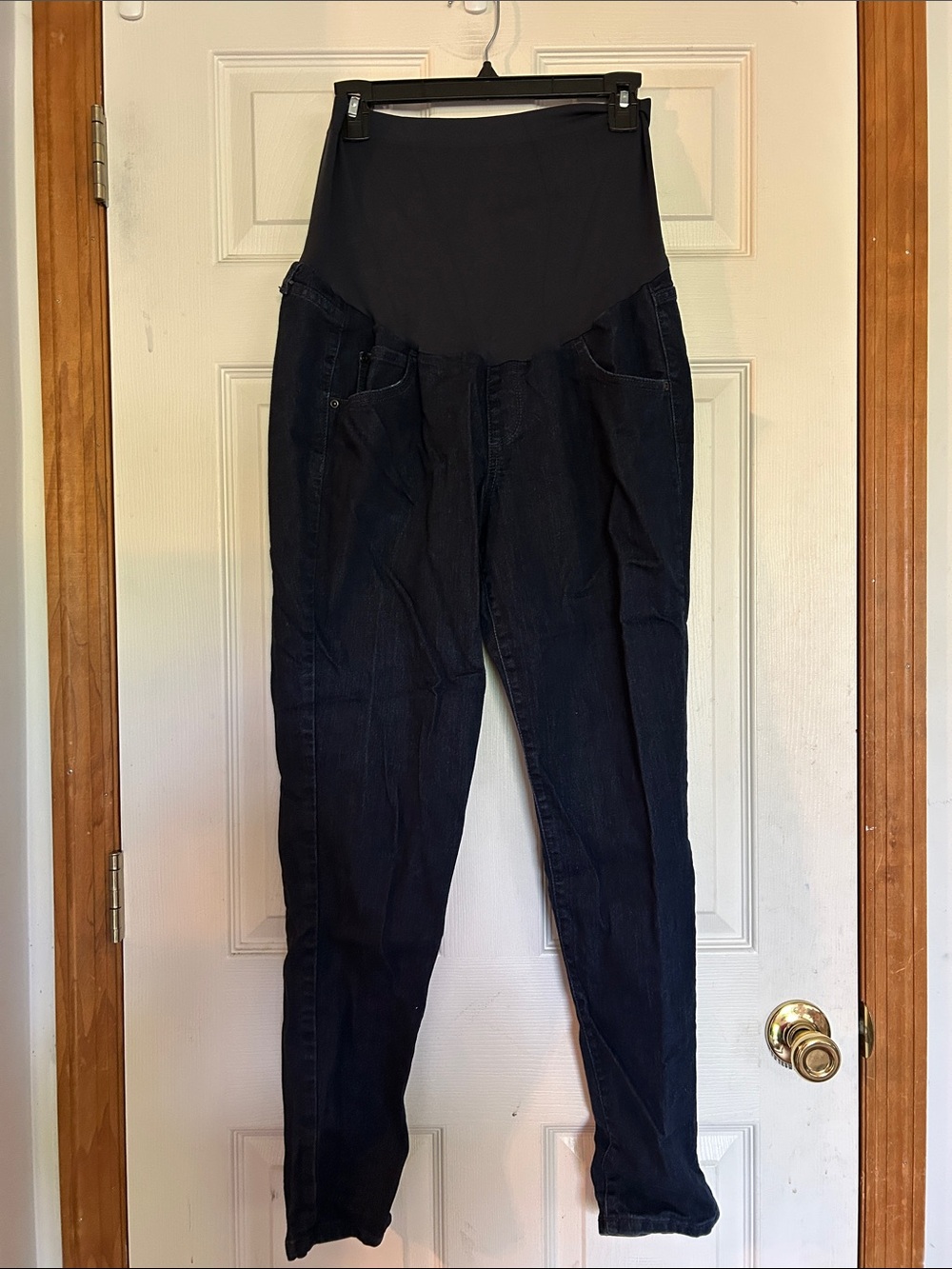 a:glow Dark Blue Maternity Jeggings with Black Support Panel